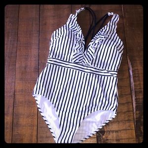 Navy & White Stripe One-piece Swimsuit
